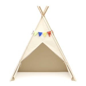 Play tent teepee with string lights beige