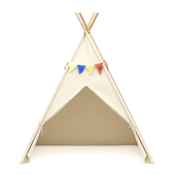 Play tent teepee with string lights beige
