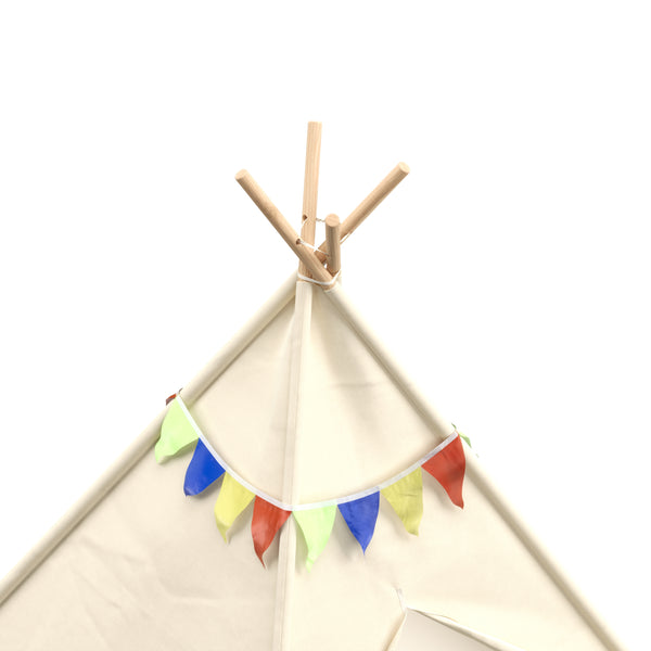 Play tent teepee with string lights beige