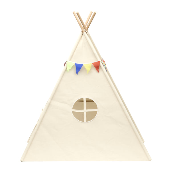Play tent teepee with string lights beige