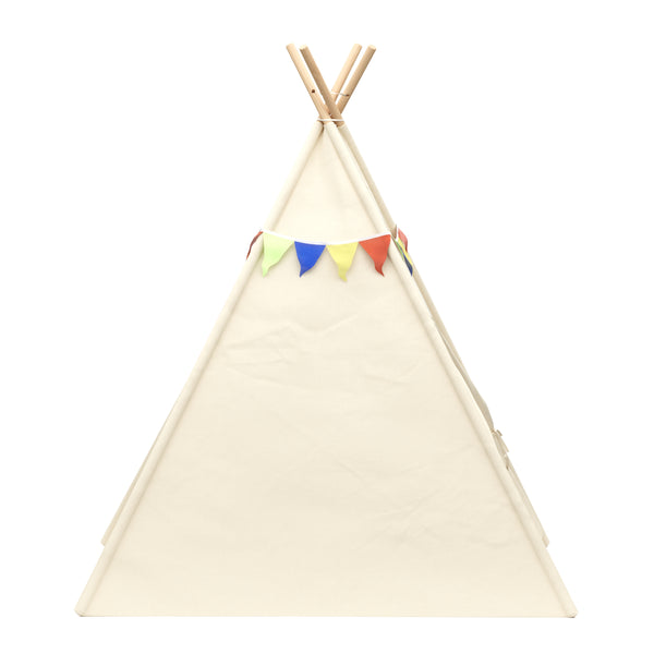 Play tent teepee with string lights beige
