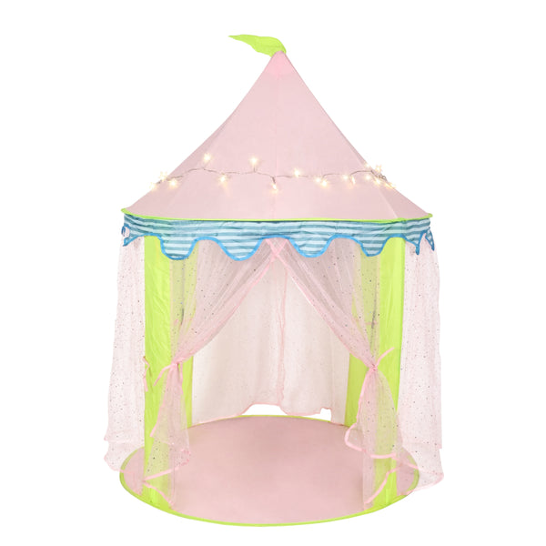 Spielzelt Schloss mit Lichterkette rosa