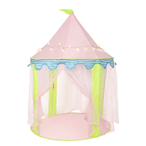 Spielzelt Schloss mit Lichterkette rosa