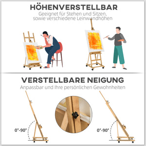 Staffelei Künstlerstaffelei Höhenverstellbar 4 Rollen Natur