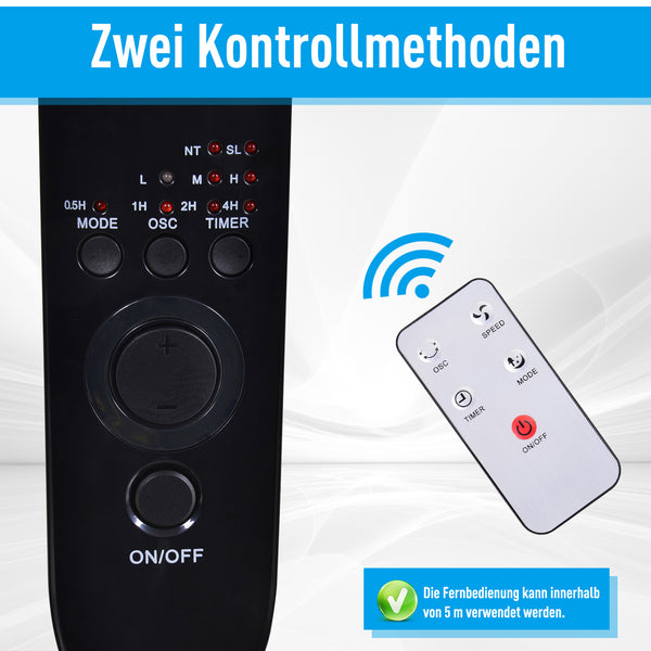 Standventilator mit Fernbedienung 3 Stufen 124cm Oszillierend