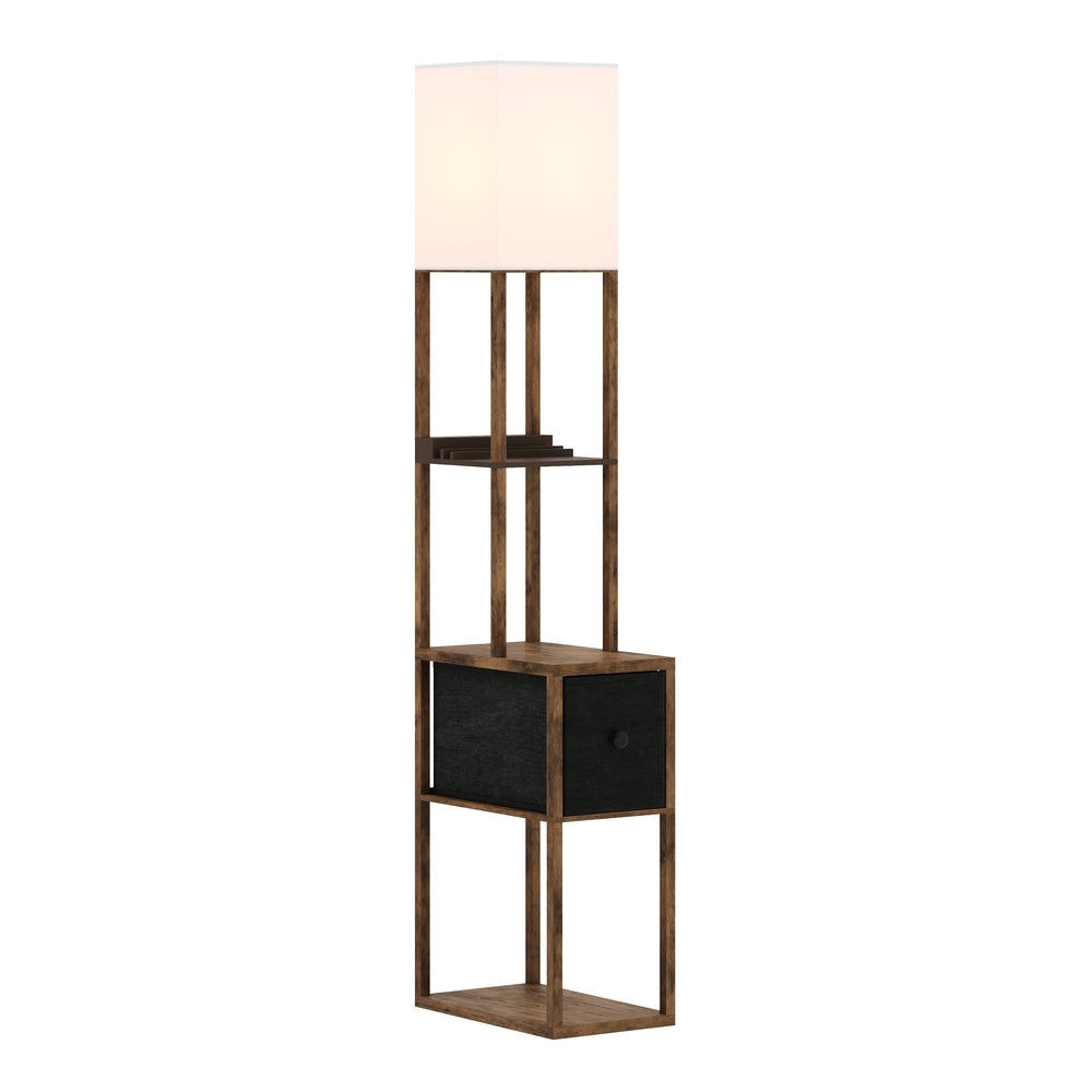 EMBER floor lamp with shelf and drawer, brown