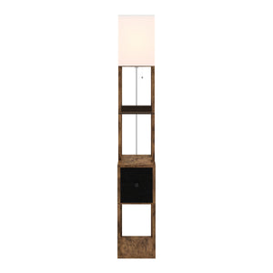 Stehlampe EMBER mit Regal und Schublade braun