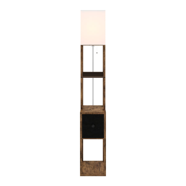 Stehlampe EMBER mit Regal und Schublade braun