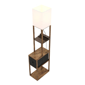 Stehlampe EMBER mit Regal und Schublade braun
