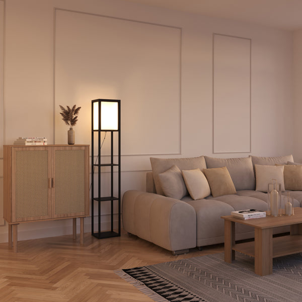 Stehlampe ENLITE mit Regal schwarz