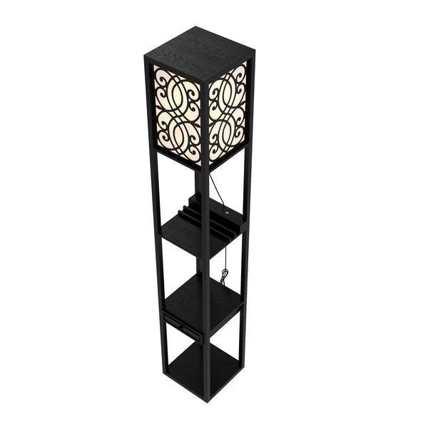 Stehlampe GLOWRY mit Regal und Schublade schwarz