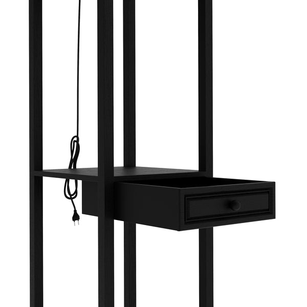 Stehlampe GLOWRY mit Regal und Schublade schwarz