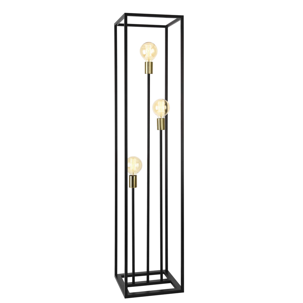 Groningen floor lamp, 3 x E27, black/brass color
