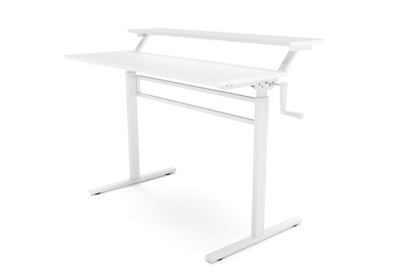 Bureau assis-debout à 2 niveaux, réglable en hauteur manuellement, blanc, 120 x 40 cm