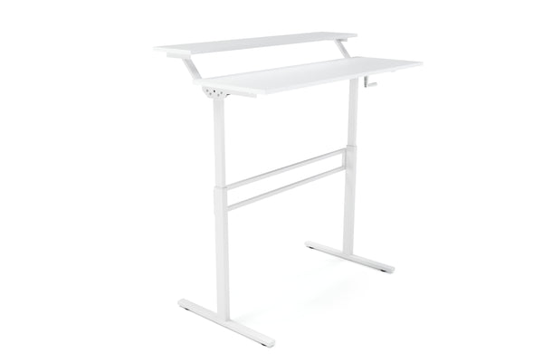 Bureau assis-debout à 2 niveaux, réglable en hauteur manuellement, blanc, 120 x 40 cm