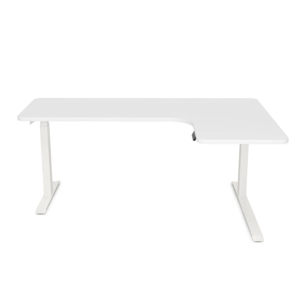 Electric standing desk, L-shaped, white, 160 x 110 cm
