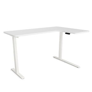 Electric standing desk, L-shaped, white, 160 x 110 cm
