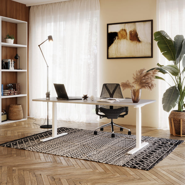 Bureau assis-debout électrique, gris/blanc, 180 x 90 cm