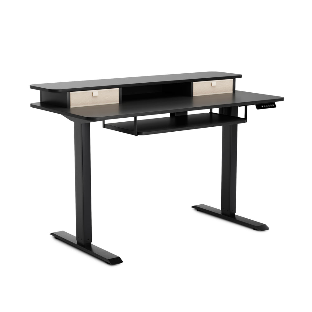 Stehpult elektrisch mit Ablage + Tastaturfach 120 x 60 cm schwarz