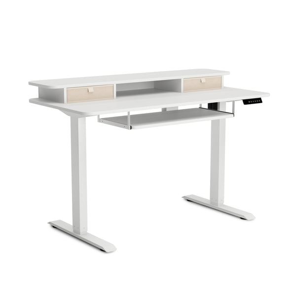 Stehpult elektrisch mit Ablage + Tastaturfach 120 x 60 cm weiss