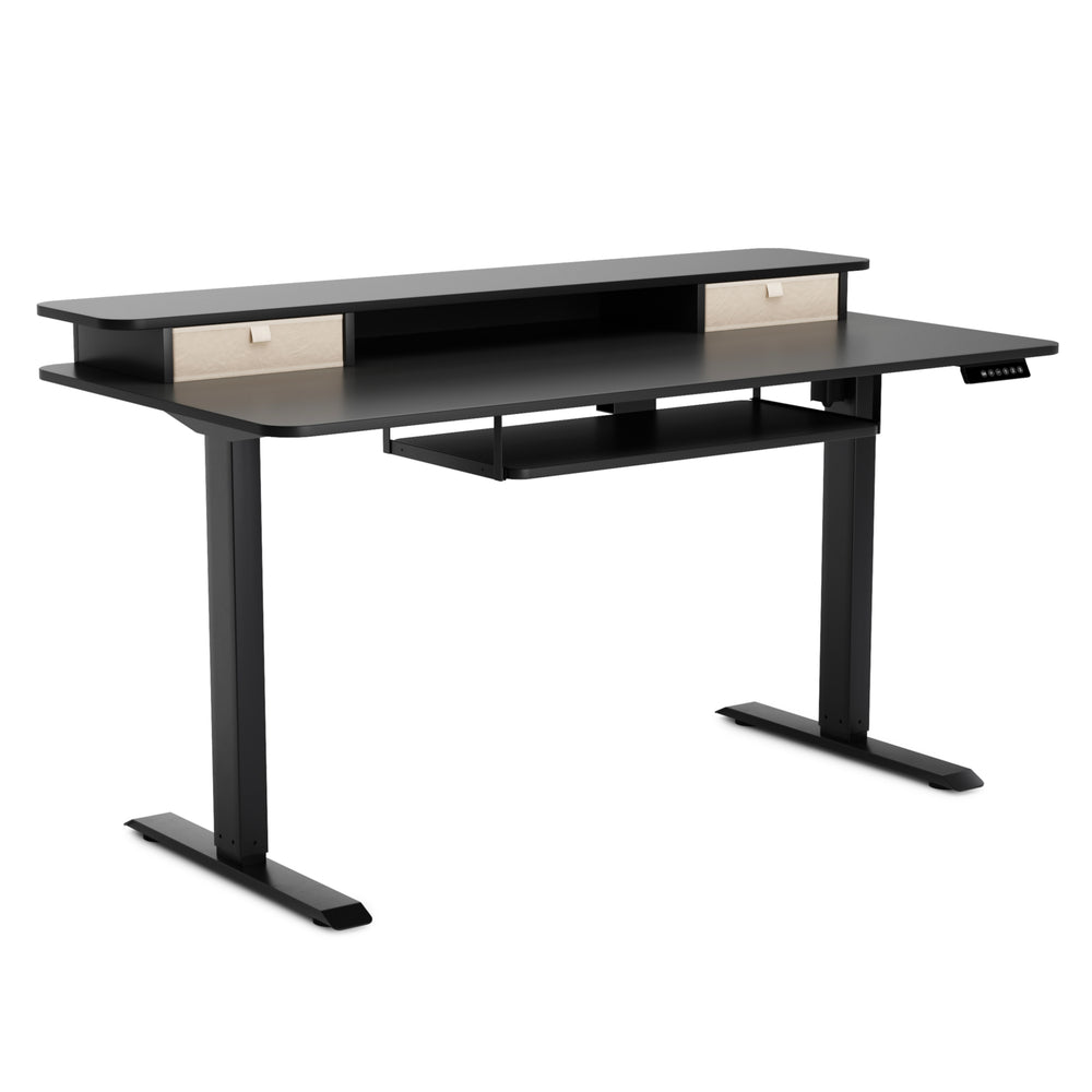 Stehpult elektrisch mit Ablage + Tastaturfach 140 x 70 cm schwarz