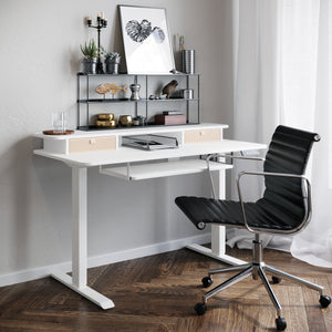 Stehpult elektrisch mit Ablage + Tastaturfach 120 x 60 cm weiss