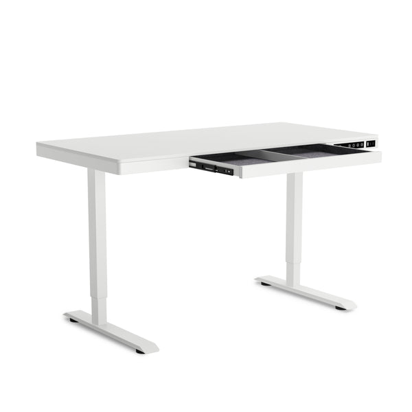 Stehpult elektrisch mit Schublade 120 x 60 cm weiss