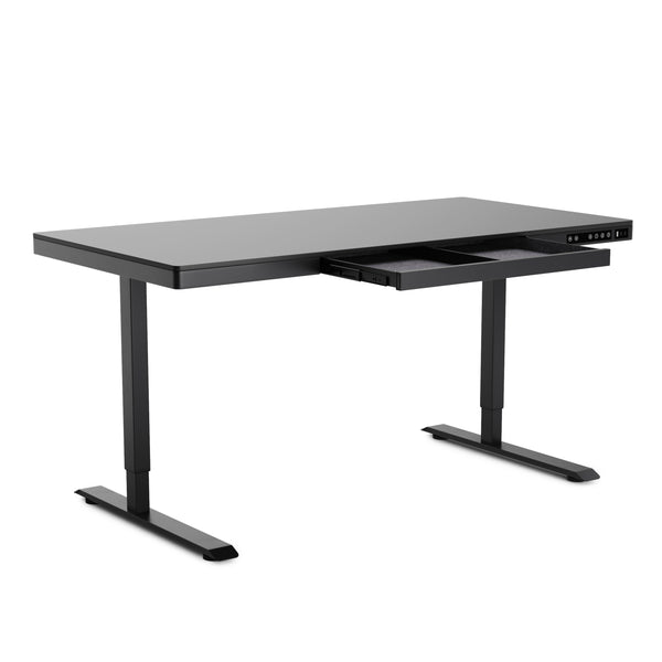 Bureau assis-debout électrique avec tiroir, 140 x 70 cm, noir