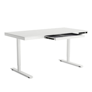 Bureau assis-debout électrique avec tiroir, 140 x 70 cm, blanc