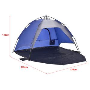 Abri de plage Mullsjö, tente de plage pliable bleue, 215 x 135 x 140 cm 