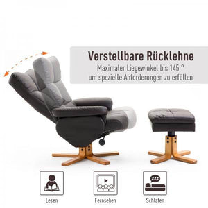 Relaxsessel mit Hocker und Stauraum Fernsehsessel mit Liegefunktion 360° drehbarer Braun