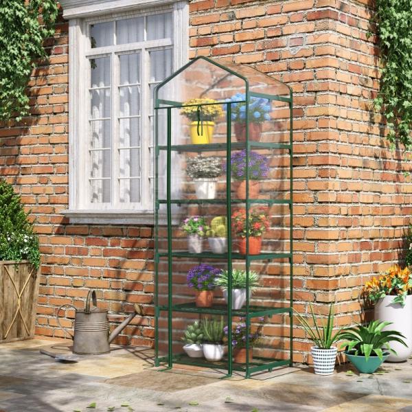 Foliengewächshaus Mini-Gewächshaus mit 5 Regale Aufzucht Treibhaus Transparent+Grün Stahl Kunststoff
