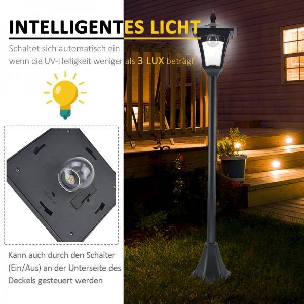 Solar Gartenlaterne Laterne Wegleuchte mit LED 40 Lumen Schwarz 18 x 18 x 160cm