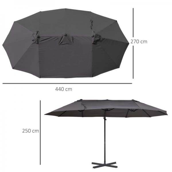 Sonnenschirm mit Kurbel Doppelschirm Gartenschirm Sonnenschutz Metall Grau