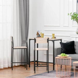 Bartisch mit 2 Stühlen, 3-teiliges Tischset, Barstuhl, Barhocker, MDF, Natur, Schwarz