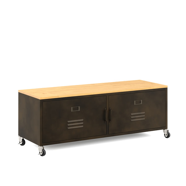 TV Möbel auf Rollen Industrial FORGE 115 x 40 x 42 cm schwarz/braun