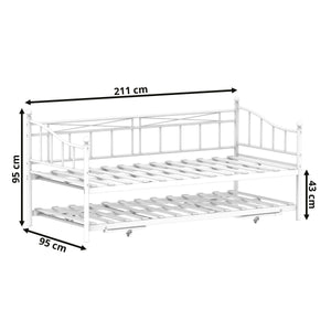 Tagesbett Schlafsofa ausziehbar Metall FAVOR 90 x 200 cm weiss