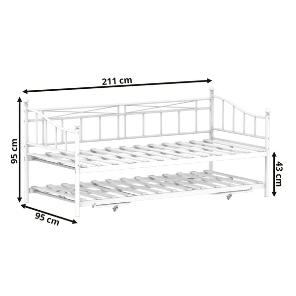Tagesbett Schlafsofa ausziehbar Metall FAVOR 90 x 200 cm weiss