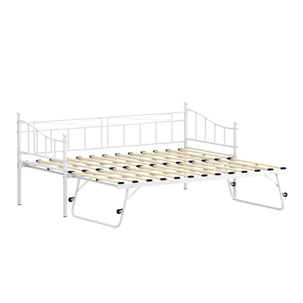 Tagesbett Schlafsofa ausziehbar Metall FAVOR 90 x 200 cm weiss
