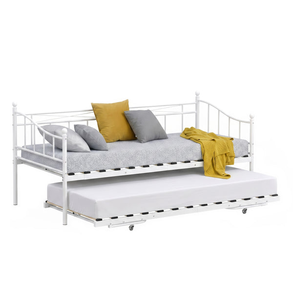 Tagesbett Schlafsofa ausziehbar Metall FAVOR 90 x 200 cm weiss