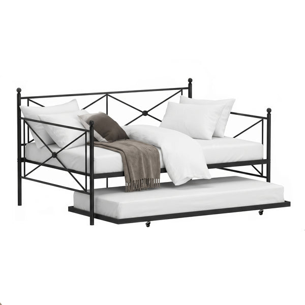 Tagesbett Schlafsofa ausziehbar Metall GERAR 140 x 200 cm schwarz