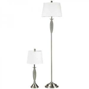 2-teiliges Leuchten-Set. 1 Stehleuchte, 1 Tischleuchten, Leinenoptik Silber + Weiss