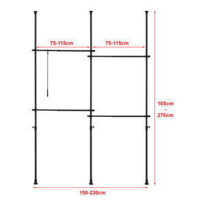 Telescopic wardrobe Kemi with 4 wardrobe rails 150 - 230cm