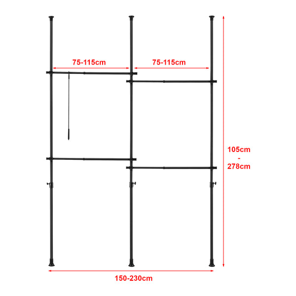 Telescopic wardrobe Kemi with 4 wardrobe rails 150 - 230cm