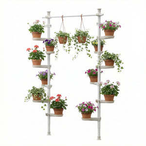 Teleskop Pflanzenständer 12 Ablagen 2 Haken weiss