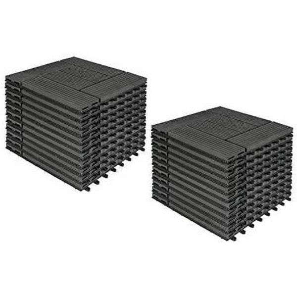 22er-Set WPC Terrassenfliese, Bodenbelag für Terrasse anthrazit