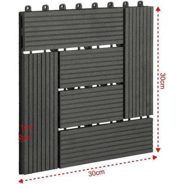 22er-Set WPC Terrassenfliese, Bodenbelag für Terrasse anthrazit