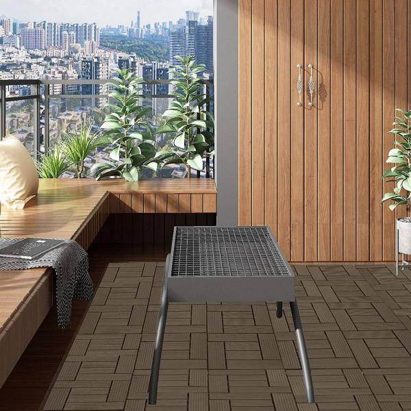 22er-Set WPC Terrassenfliese, Bodenbelag für Terrasse coffee