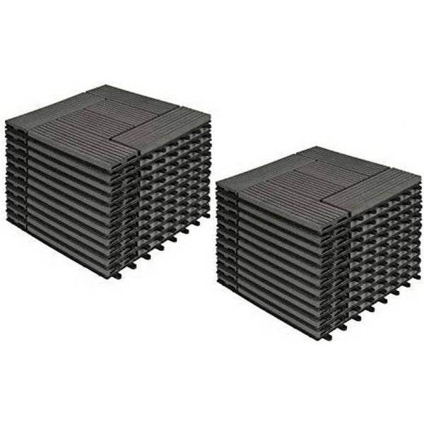 22er-Set WPC Terrassenfliese, Bodenbelag für Terrasse grau