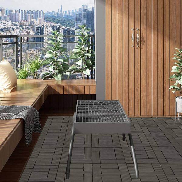 22er-Set WPC Terrassenfliese, Bodenbelag für Terrasse grau
